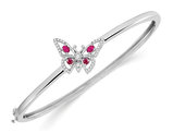 Natural Ruby Butterfly Bangle Bracelet 1/3 Carat (ctw) in 14K White Gold